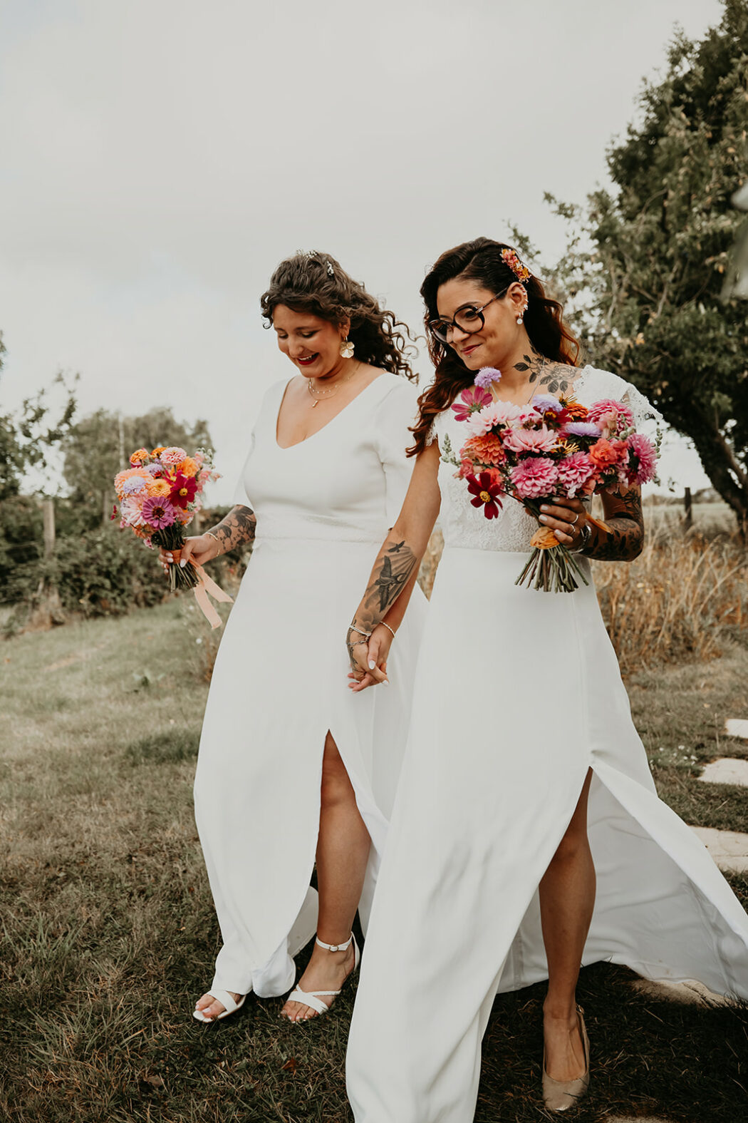 Robe de mariée en crêpe de viscose avec fente 